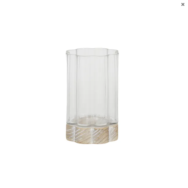 Flower Glass/Wood Hurricane White