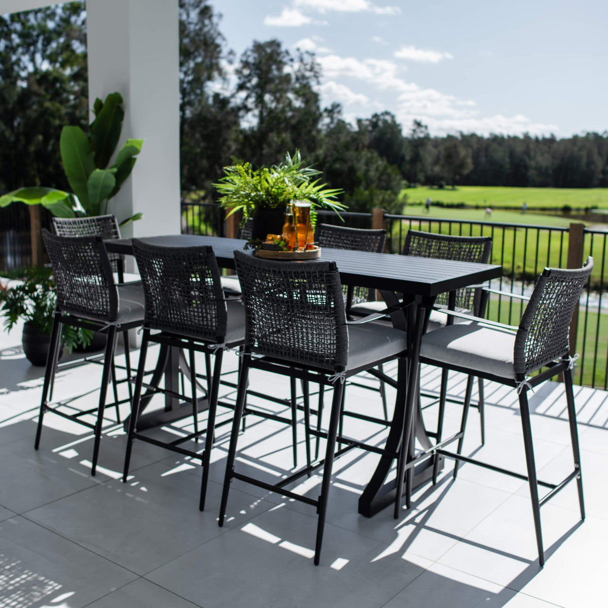 Vienna Rope Bergen - 9pce (200x65) - Outdoor Bar Set