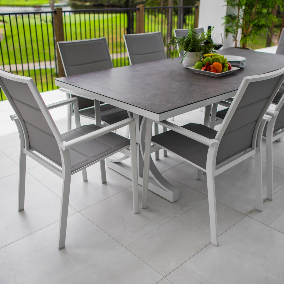 Margot Chester Moon - 9pce (215x100) - White/Grey Outdoor Dining Set