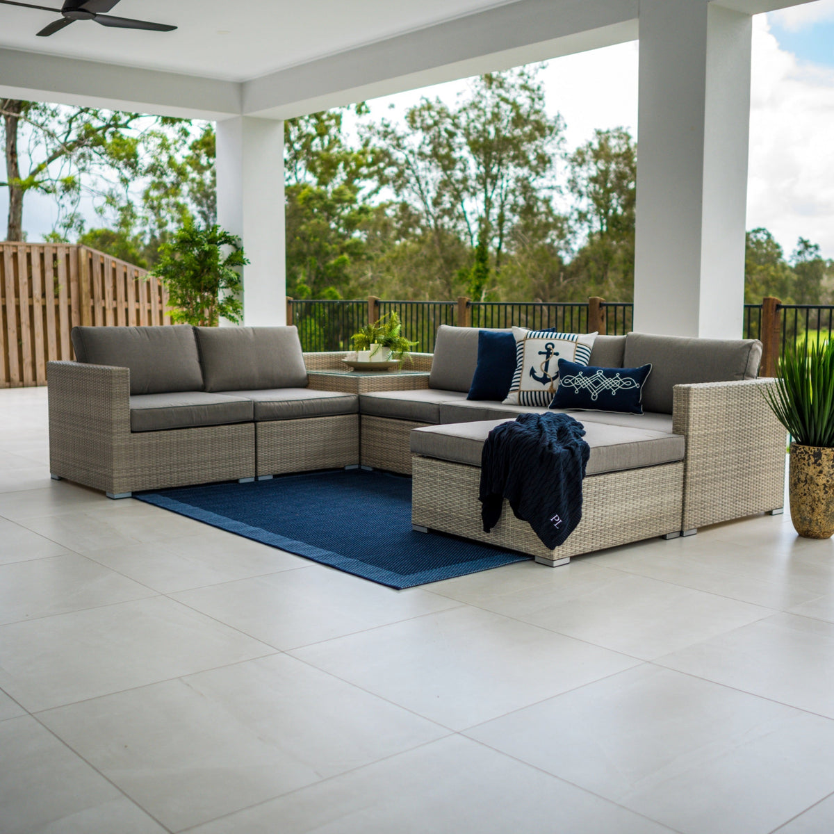 Cuban Modular - 7pce - Bone Outdoor Lounge Setting