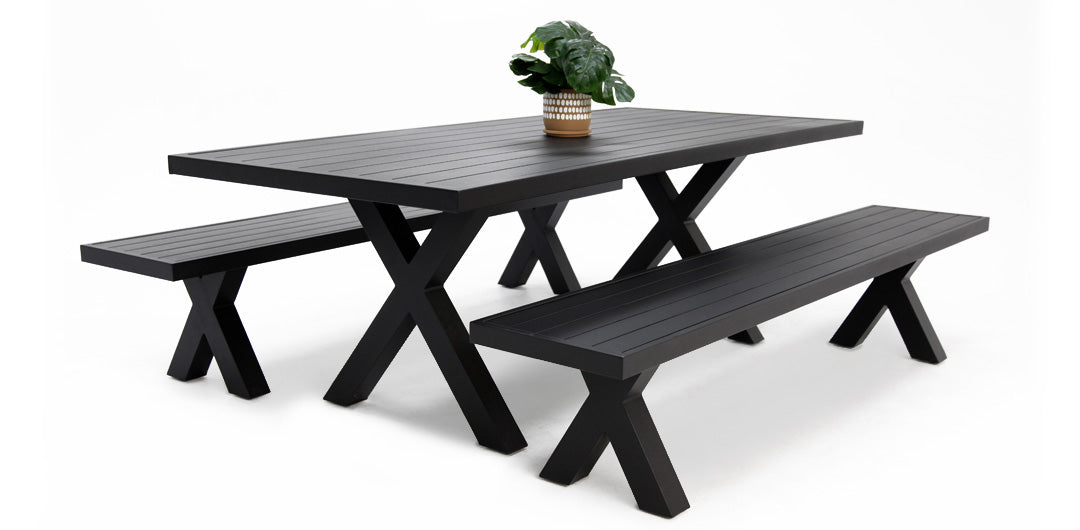 Ravenne 3pc Table and Bench Dining Setting - Black