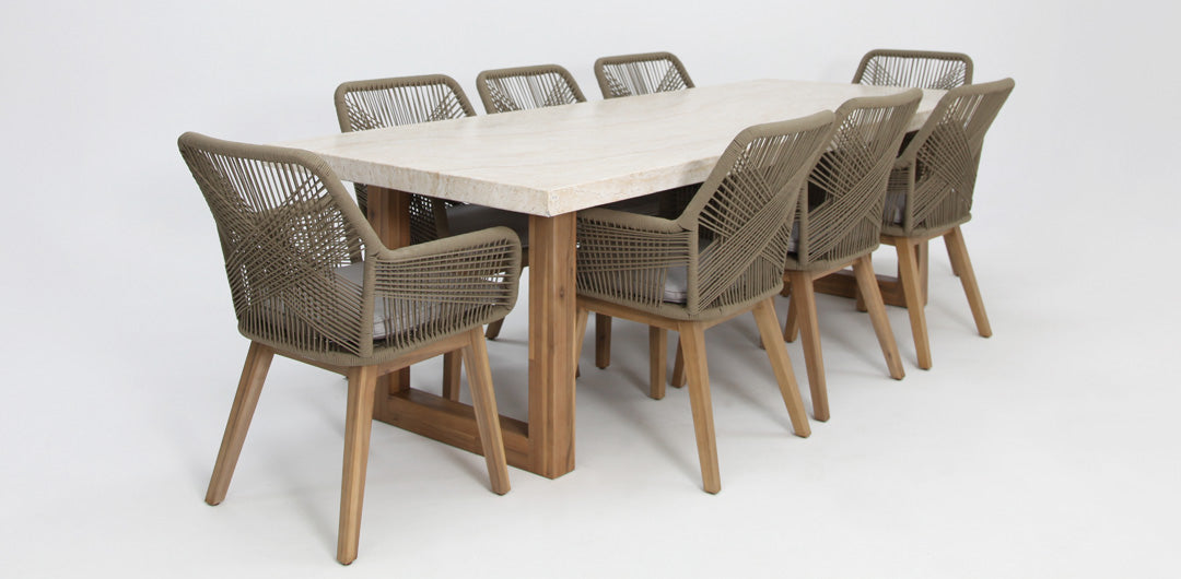 Veltis Albenga 9pc Travertine Dining Setting