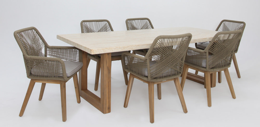 Veltis Albenga 7pc Travertine Dining Setting