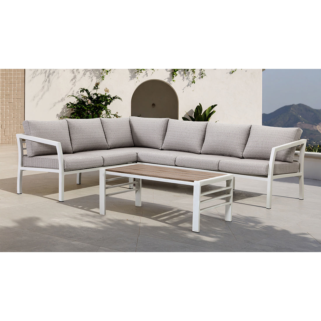 Bronte corner outdoor lounge setting styled on a deck