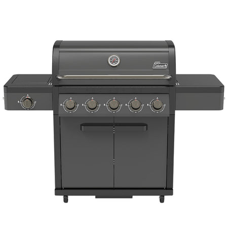 Gas barbecue on a cart with the hood closed