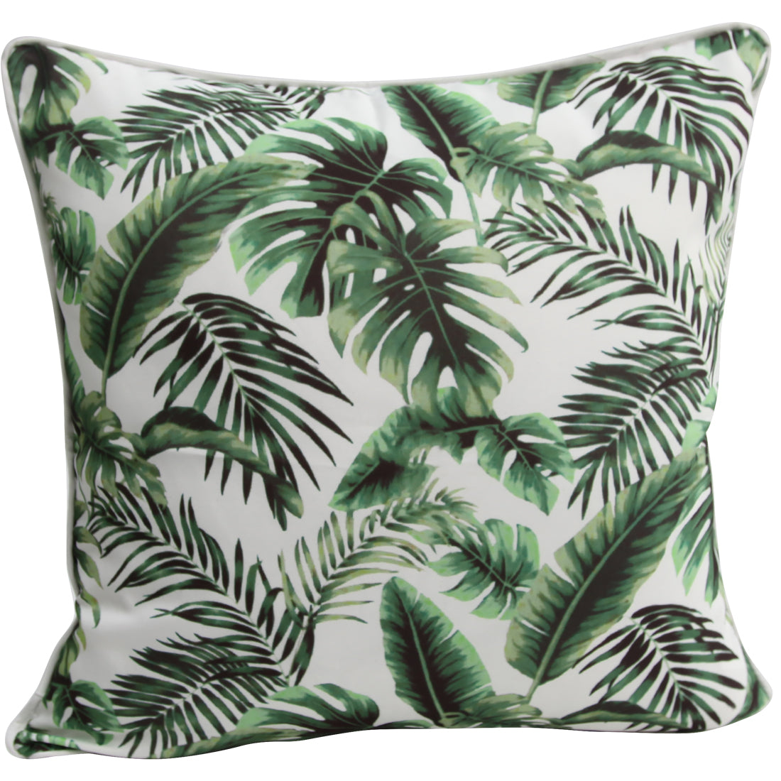 Patterned outdoor cushion made from weather-resistant fabric