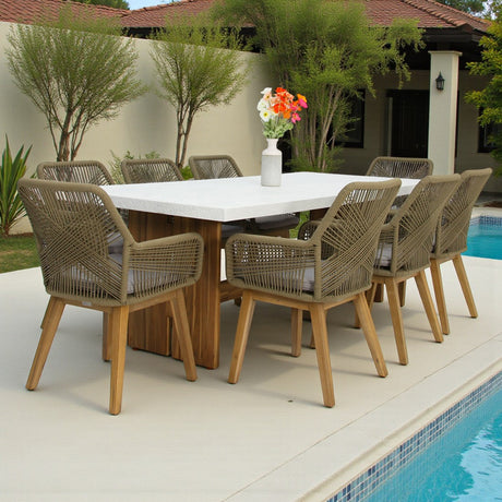 Montecito Albenga wicker outdoor dining setting in taupe