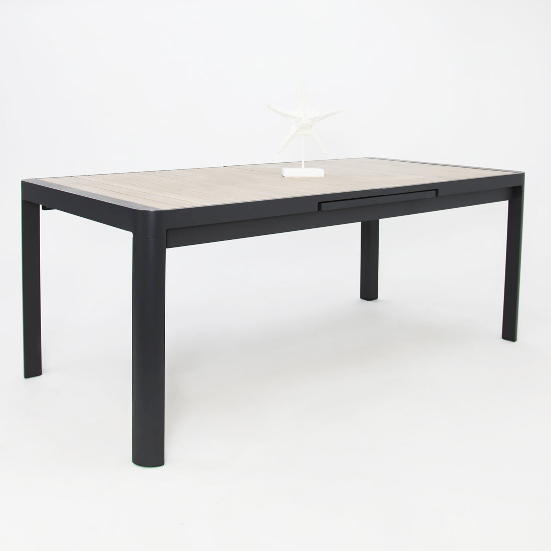 Powder-coated aluminium outdoor table with timber-look top
