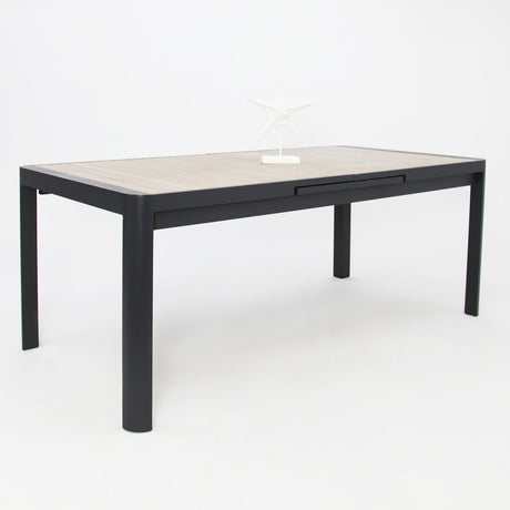 Powder-coated aluminium outdoor table with timber-look top