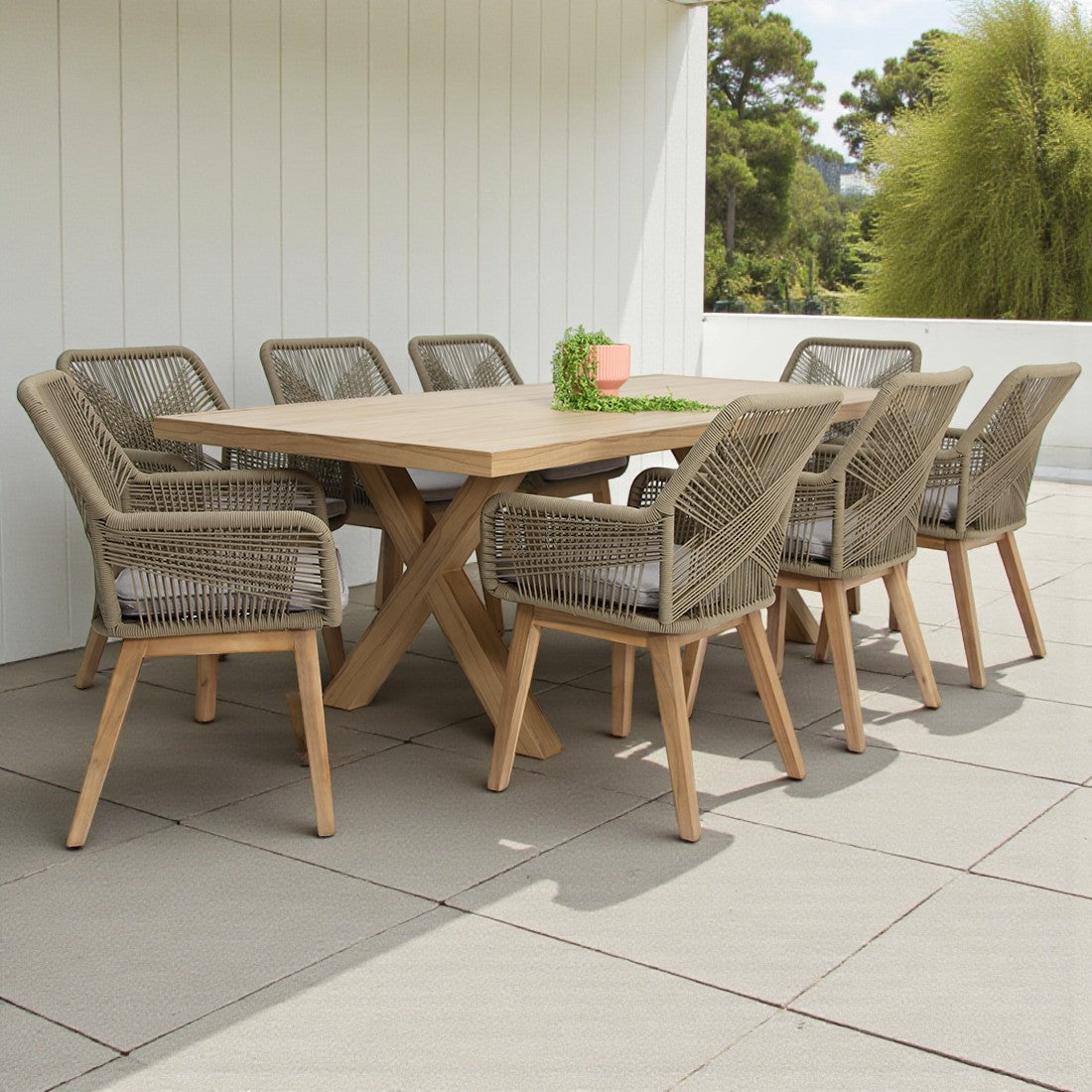 Ravenne Albenga nine piece outdoor dining setting in taupe