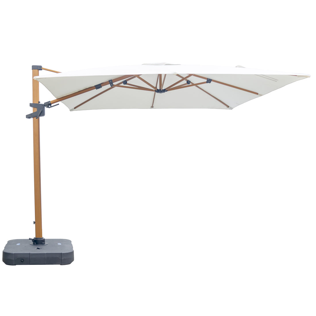 3m cantilever umbrella with base over an outdoor setting