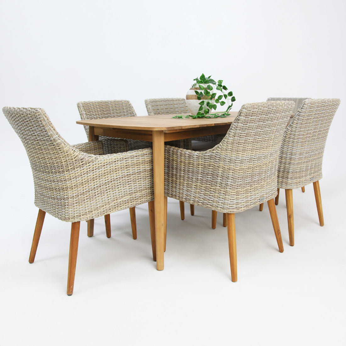 Versailles Faro seven piece outdoor dining set in white and natural