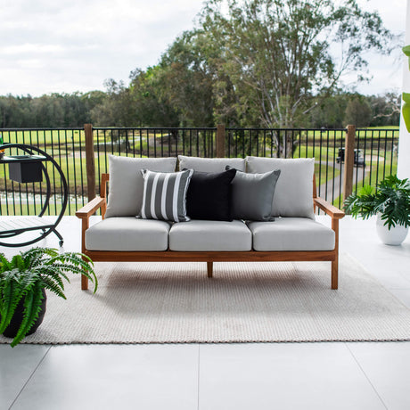 Peru teak three-seater outdoor sofa in natural timber