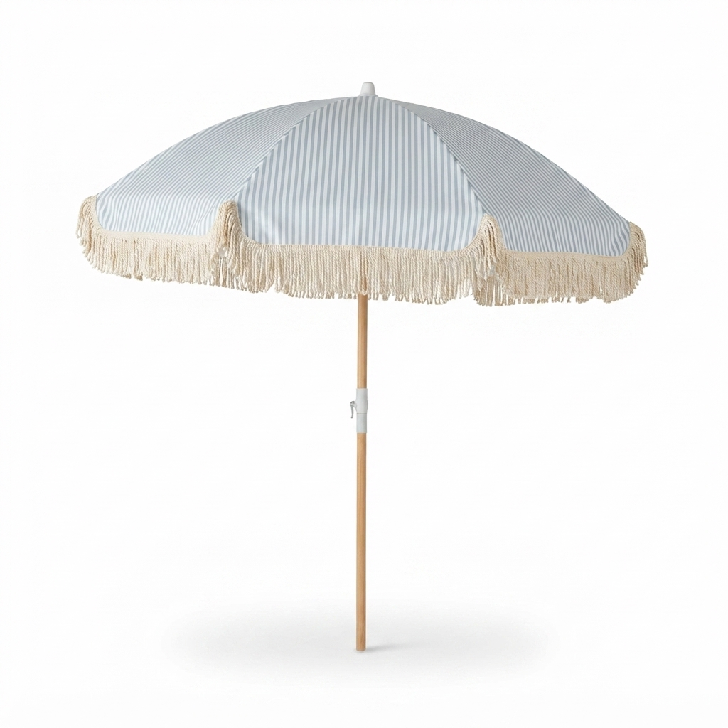 Marble Blue and White Stripe Beach Umbrella — studio view