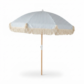 Marble Blue and White Stripe Beach Umbrella — studio view