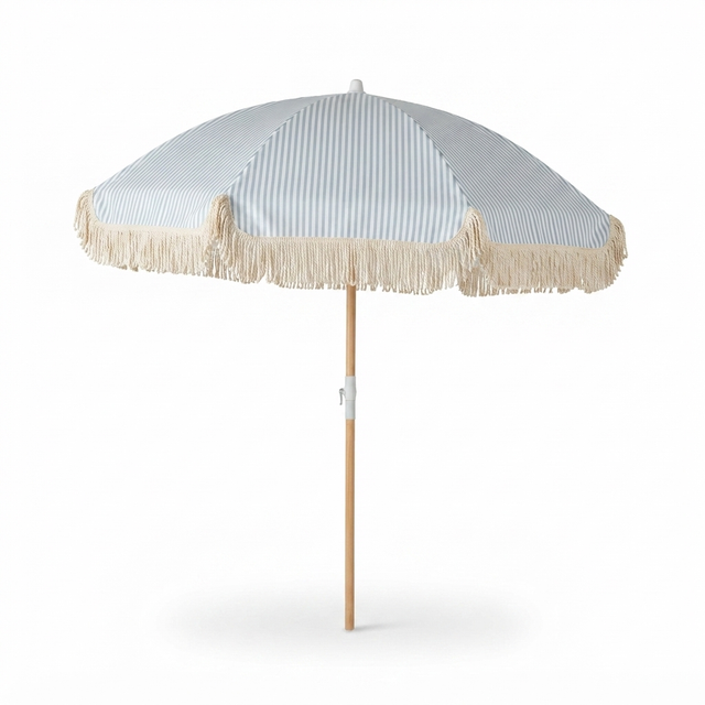 Marble Blue and White Stripe Beach Umbrella — studio view