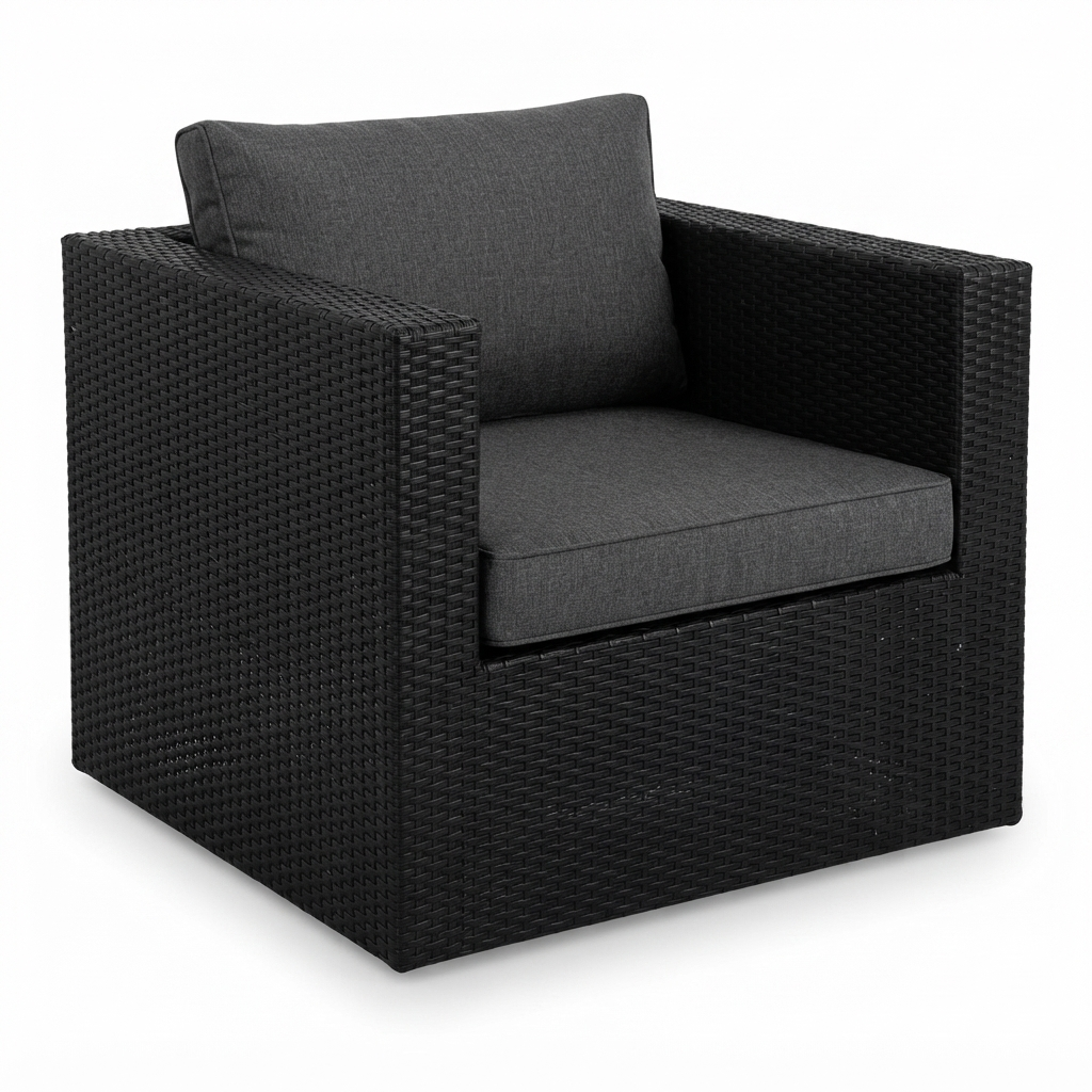 Moto Black Wicker Armchair — studio view