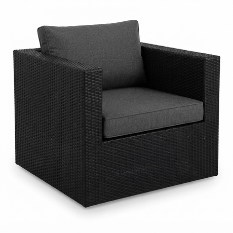 Moto Black Wicker Armchair — studio view