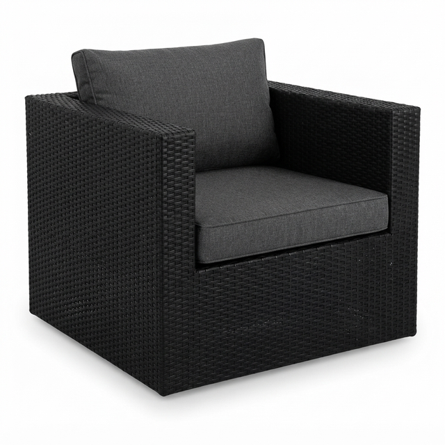 Moto Black Wicker Armchair — studio view