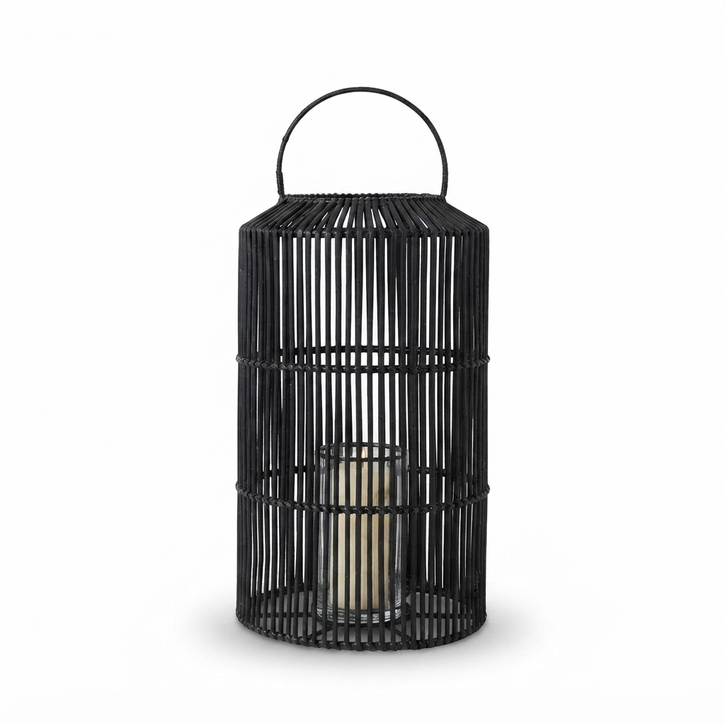 Toby Cylinder Lantern Black Large — studio view