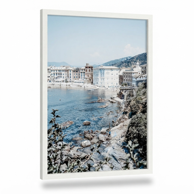 White Riviera in Open Grain White Frame Print 84cm x 118cm — studio view