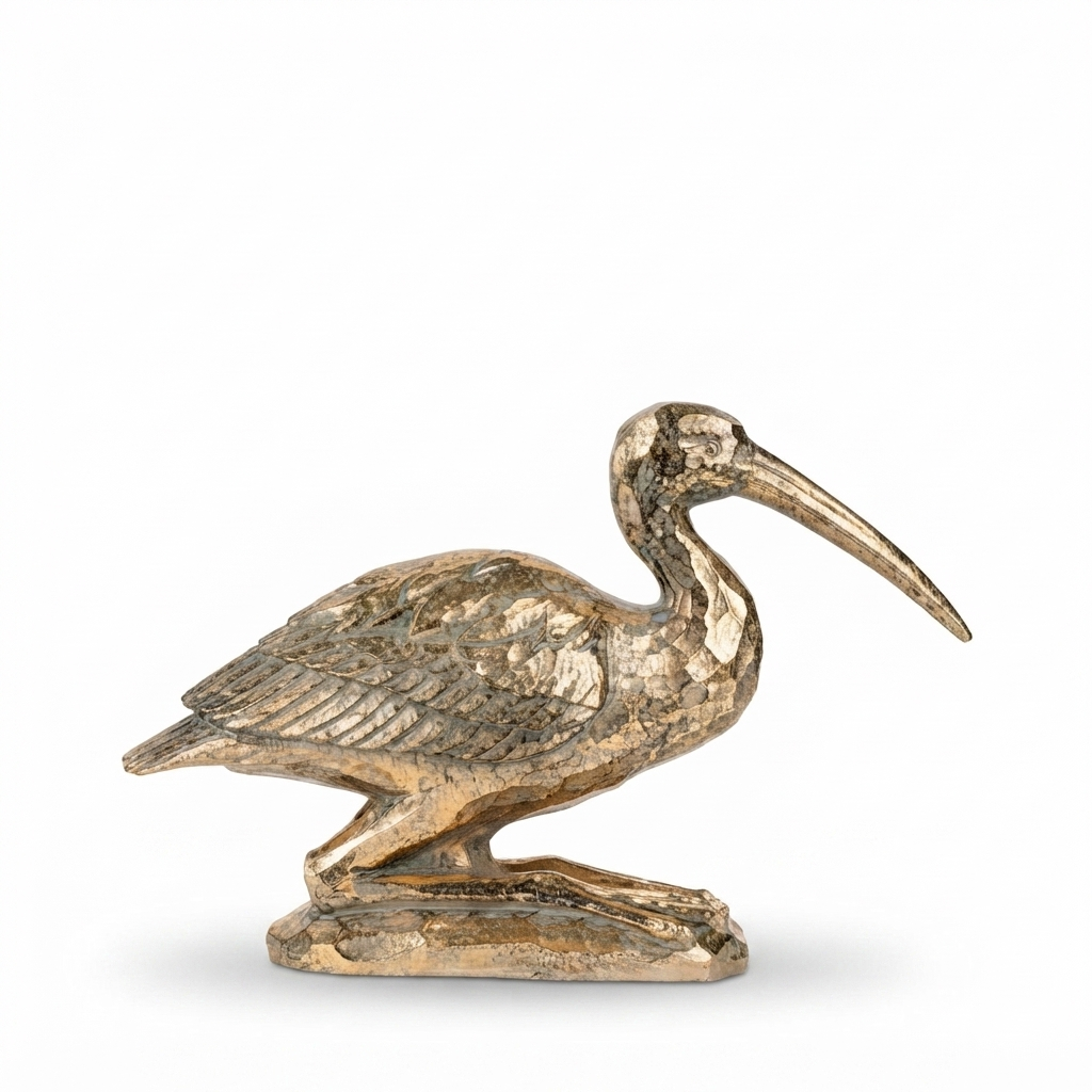 Kneeling Crane Sculpture - Gold — studio view