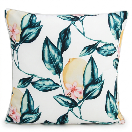 Wild Lemon White 45x45cm Outdoor Cushion — studio view