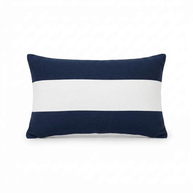 Linen  Stripe Navy - Indoor Cushion (30 x 50) — studio view