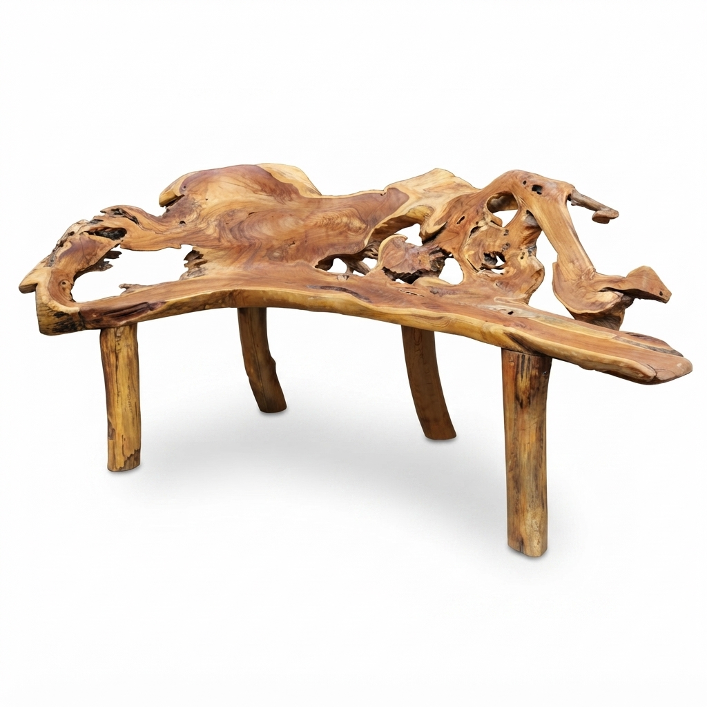Teak Root Bench — studio view