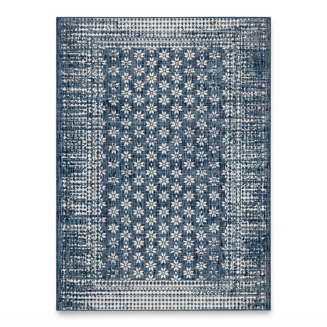 Pearl Blue Floral Polypropylene - Outdoor Rug — studio view