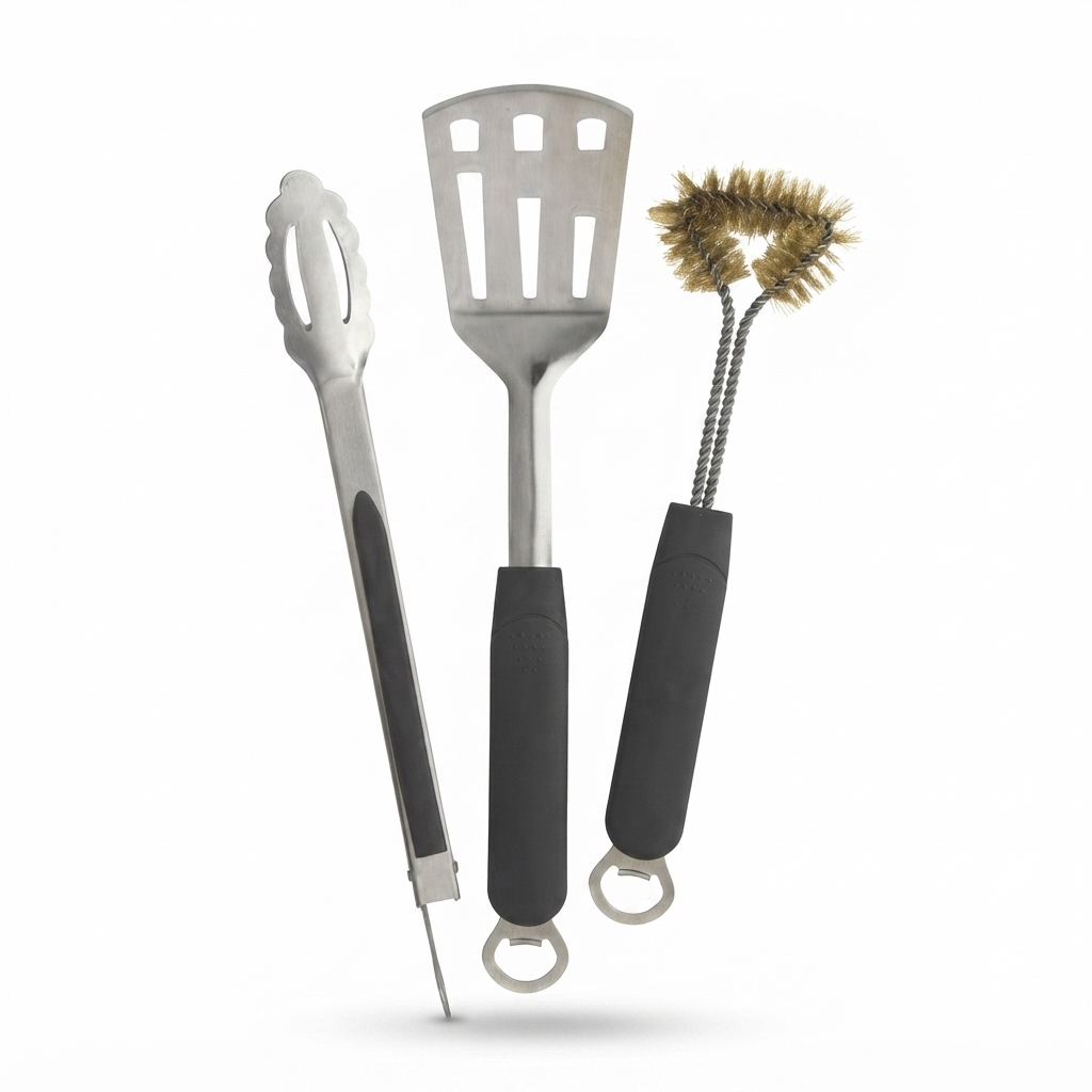 3 Piece Stainless Steel BBQ Toolset — studio view
