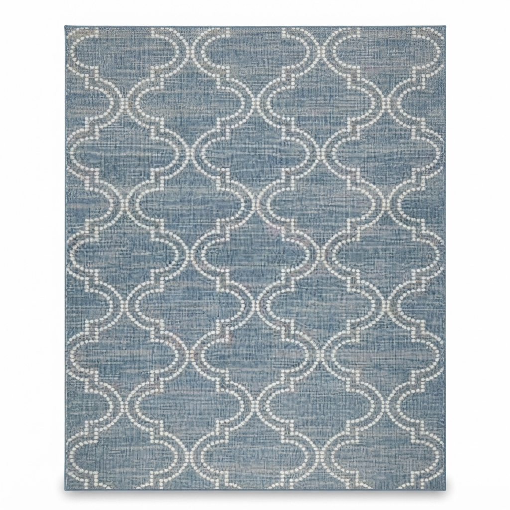 Jinju Blue Trellis Polypropylene - Outdoor Rug — studio view