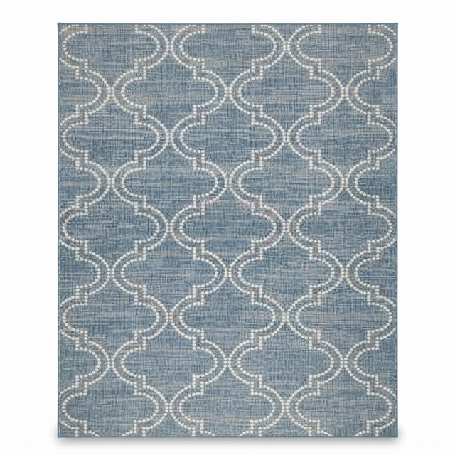 Jinju Blue Trellis Polypropylene - Outdoor Rug — studio view