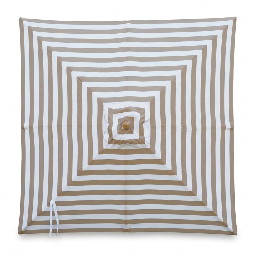 Replacement Canopy for 2m Bamboo Umbrella - Taupe and White Stripe — front view