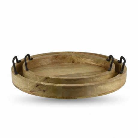 Erik Wood Tray w/Metal Handles — front view