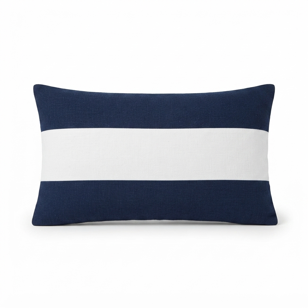 Linen  Stripe Navy - Indoor Cushion (30 x 50) — front view
