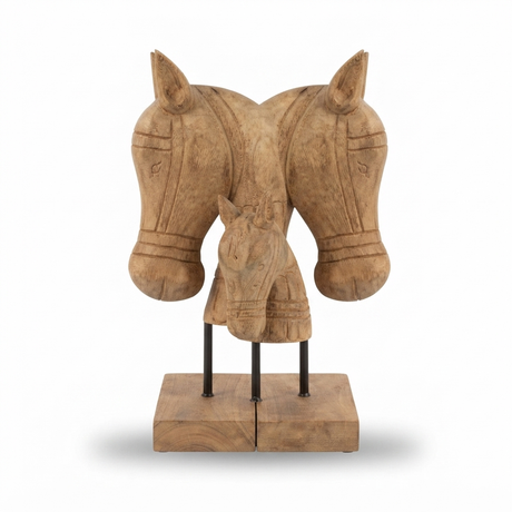 Teak Horse Carving — front view