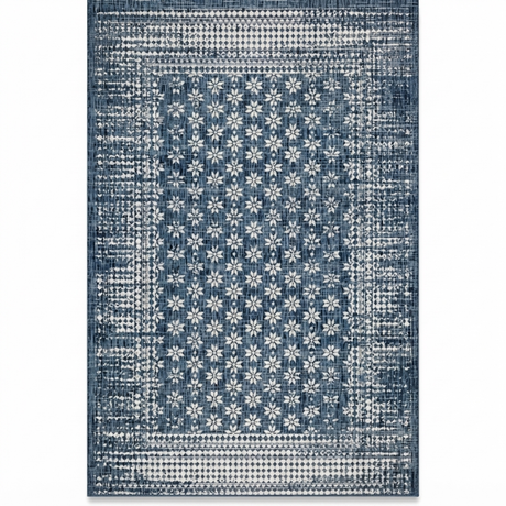 Pearl Blue Floral Polypropylene - Outdoor Rug — front view