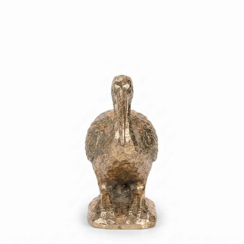Kneeling Crane Sculpture - Gold — front view
