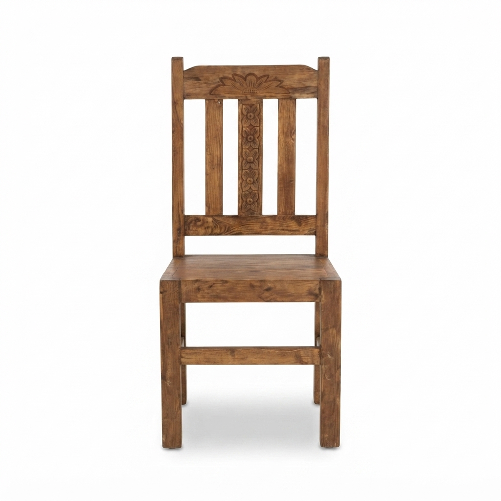 Teak Carved Side Chair — front view