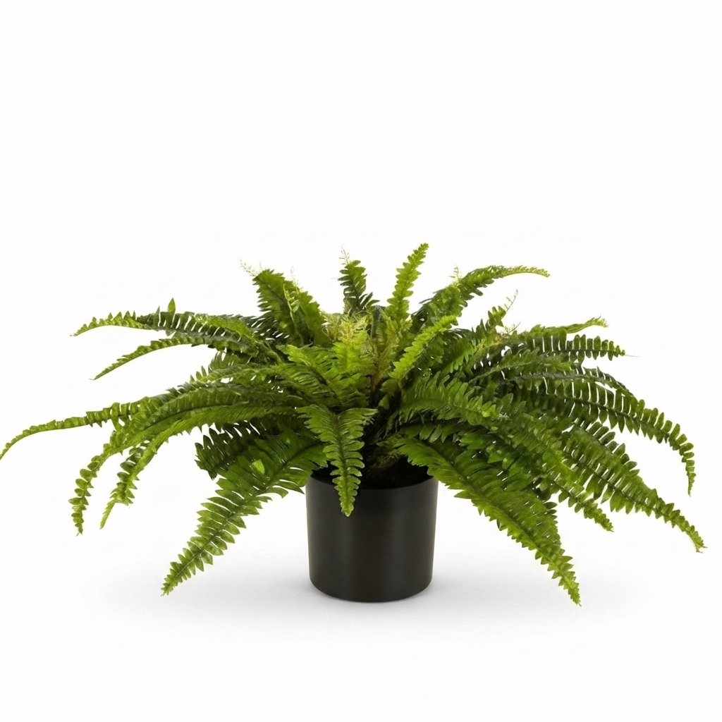 Boston Fern in Blk Pot- Artificial Plant — front view