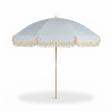 Marble Blue and White Stripe Beach Umbrella — front view