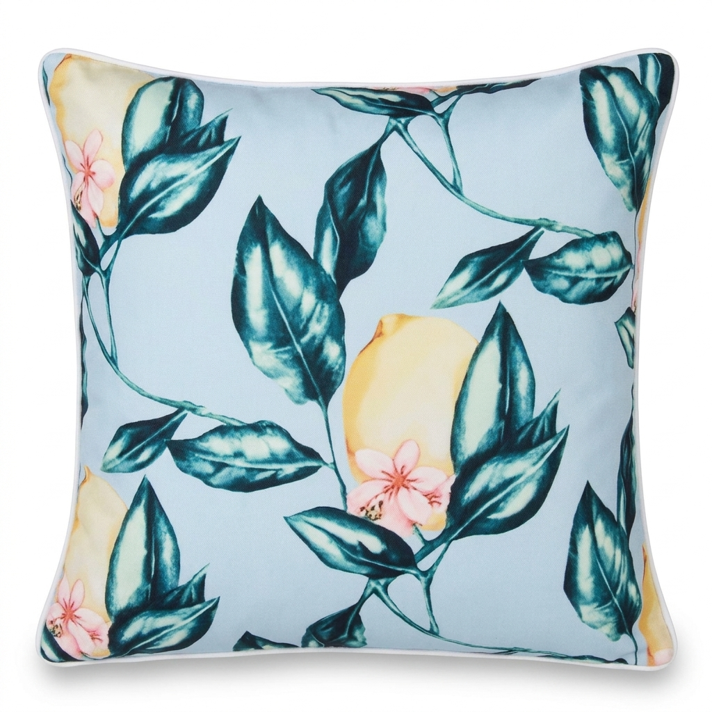 Wild Lemon Blue 45x45cm Outdoor Cushion — front view