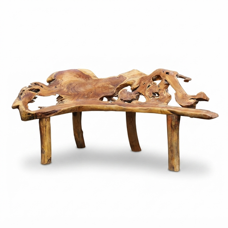 Teak Root Bench — side view