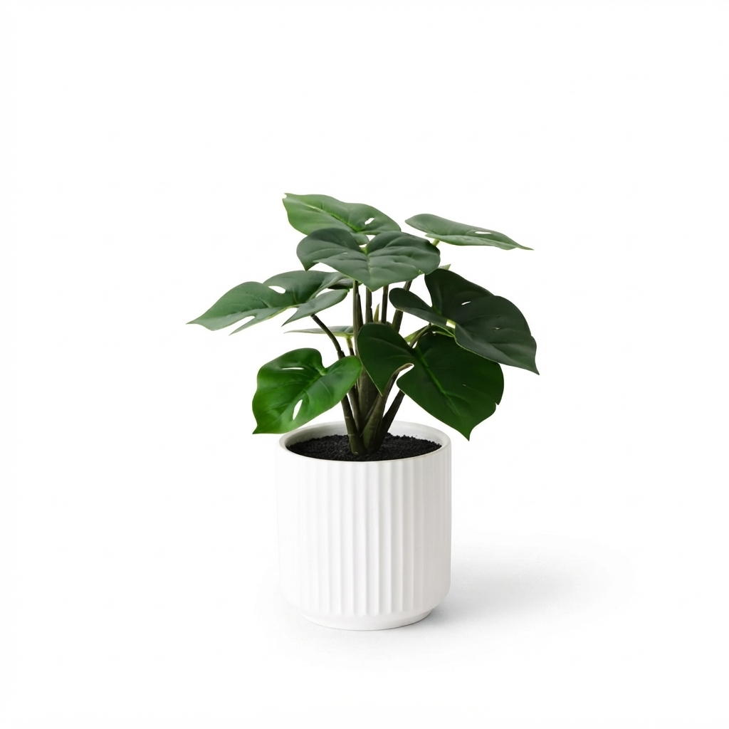 Monstera Plant in Pot - Artificial Plant (25cm H) — side view