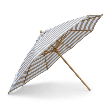Replacement Canopy for 2m Bamboo Umbrella - Taupe and White Stripe — side view