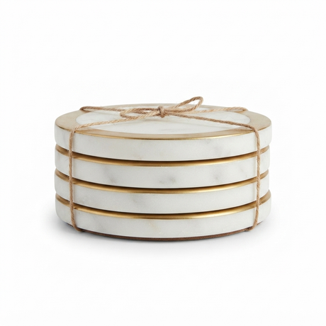 Circa S/4 Marble Brass Coasters 10cm White — side view