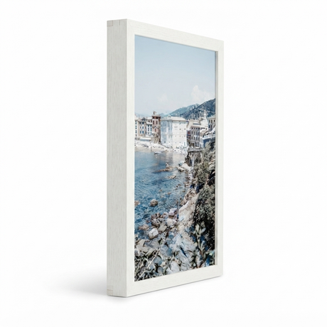 White Riviera in Open Grain White Frame Print 84cm x 118cm — side view
