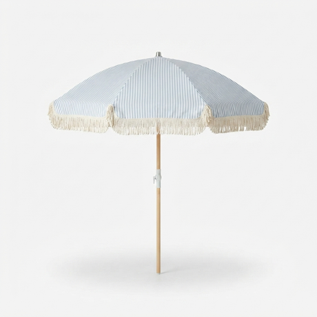 Marble Blue and White Stripe Beach Umbrella — side view