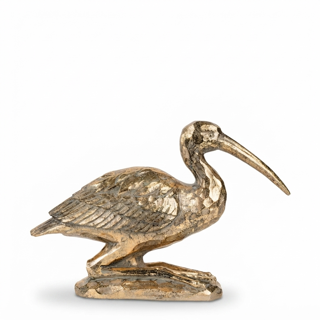 Kneeling Crane Sculpture - Gold — side view